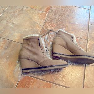 JCrew wedge shearling boots